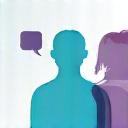 Icon representing a conversation between two people with speech bubbles